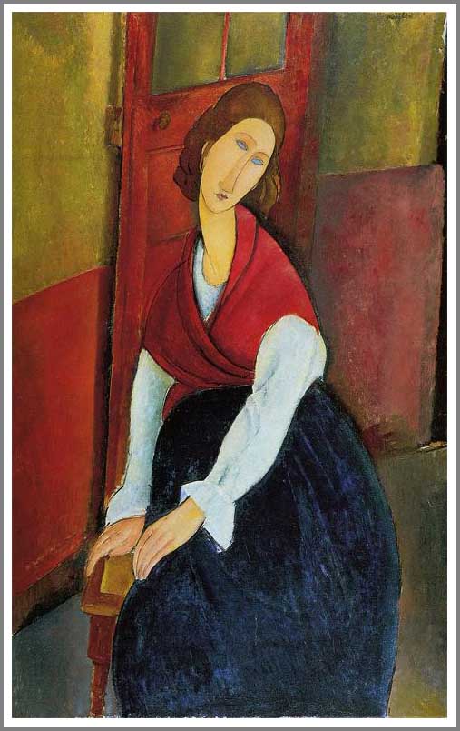 手描き 油絵 複製画 模写 アメデオ・モディリアーニ「扉を背にしたジャンヌ・エビュテルヌの肖像」 F20(72.7×60.6cm)サイズ 額付き 送料無料