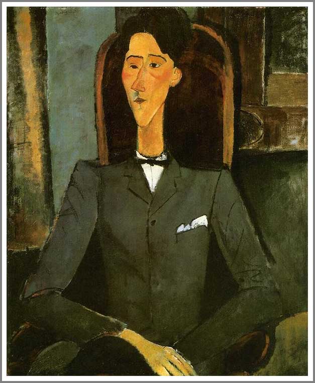手描き 油絵 複製画 模写 アメデオ・モディリアーニ「ジャン・コクトーの肖像」 F20(72.7×60.6cm)サイズ 額付き 送料無料
