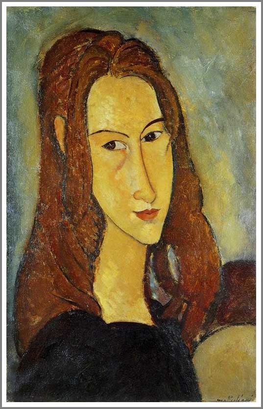 手描き 油絵 複製画 模写 アメデオ・モディリアーニ「若い女の肖像(ジャンヌ・エビュテルヌ)」 F20(72.7×60.6cm)サイズ 額付き 送料無料