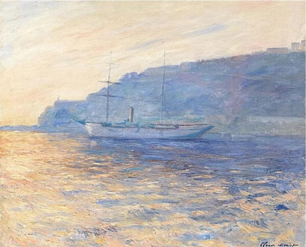 手描き 油絵 複製画 クロード・モネ「モナコ湾、またはモナコの港(夜明け)」額付き 送料無料