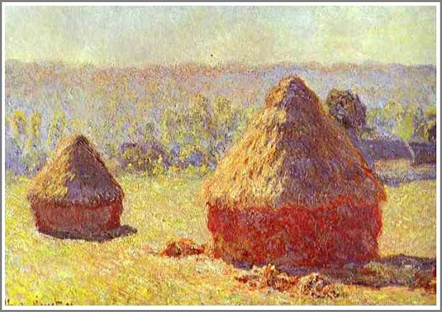 手描き 油絵 複製画 模写 クロード・モネ「積みわら〜朝〜」 F20(72.7×60.6cm)サイズ 額付き 送料無料