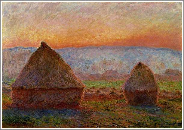 手描き 油絵 模写 複製画 クロード・モネ「積みわら〜夕陽〜」 F15(65.2×53.0cm)サイズ プレゼント ギフト 贈り物 名画 オーダーメイド 額付き