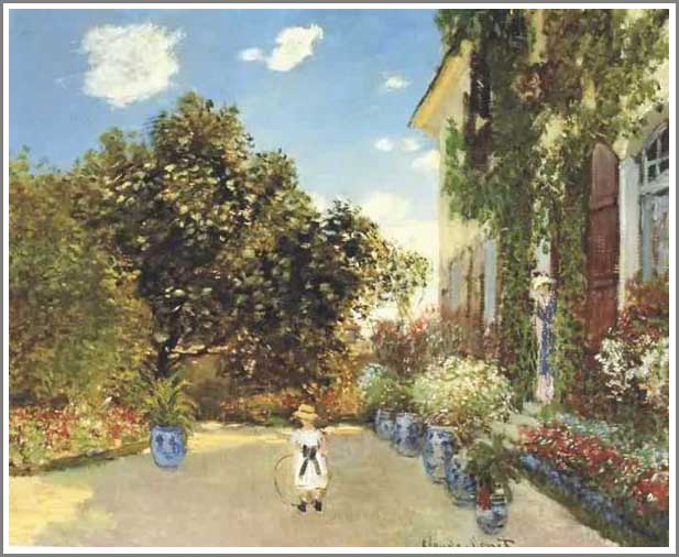 手描き 油絵 複製画 模写 クロード・モネ「アルジャントゥイユのモネの家」 F20(72.7×60.6cm)サイズ 額付き 送料無料