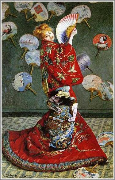 手描き 油絵 模写 複製画 クロード・モネ「ラ・ジャポネーズ」 F15(65.2×53.0cm)サイズ プレゼント ギフト 贈り物 名画 オーダーメイド 額付き