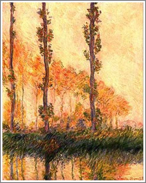 手描き 油絵 複製画 模写 クロード・モネ「ポプラ並木」 F20(72.7×60.6cm)サイズ 額付き 送料無料