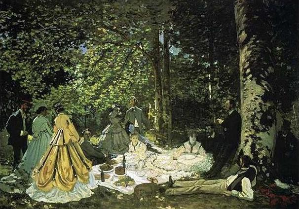 手描き 油絵 複製画 模写 クロード・モネ「草上の昼食」 F20(72.7×60.6cm)サイズ 額付き 送料無料