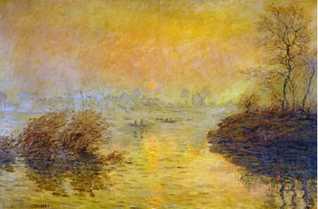 手描き 油絵 模写 複製画 クロード・モネ「セーヌに沈む日」 F15(65.2×53.0cm)サイズ プレゼント ギフト 贈り物 名画 オーダーメイド 額付き