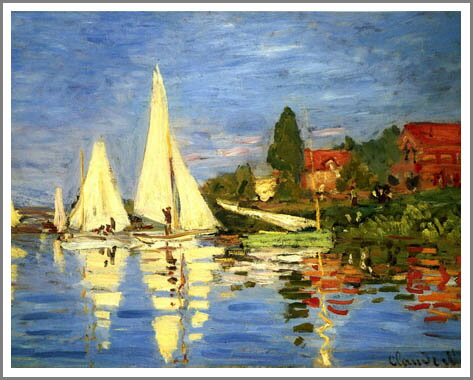 手描き 油絵 複製画 模写 クロード・モネ「アルジャントゥイユのレガッタ」 F20(72.7×60.6cm)サイズ 額付き 送料無料