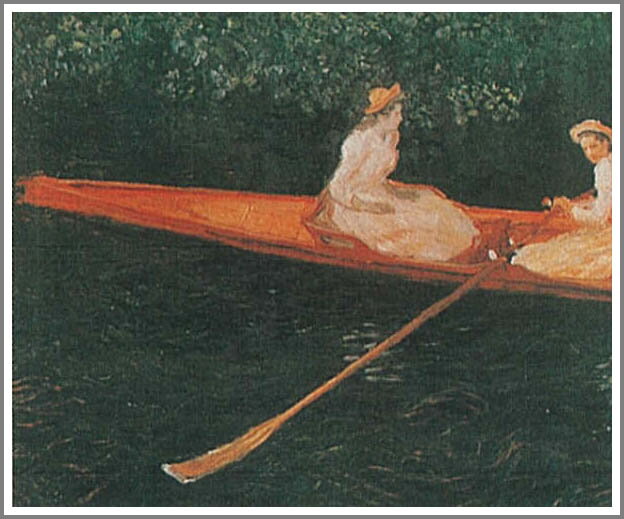 手描き 油絵 複製画 模写 クロード・モネ「エブト川の船遊び」 F20(72.7×60.6cm)サイズ 額付き 送料無料