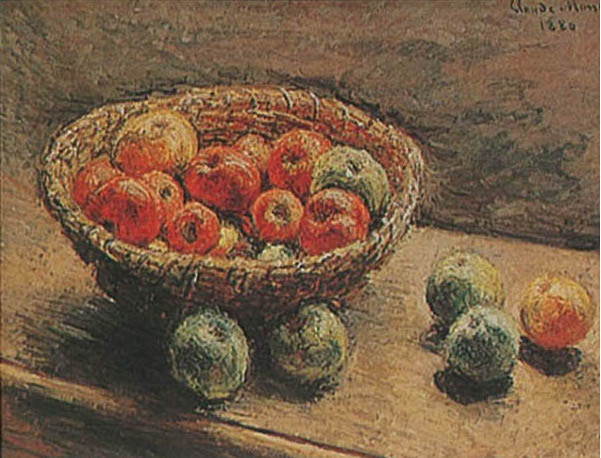 手描き 油絵 模写 複製画 クロード・モネ「リンゴの入った籠」 F15(65.2×53.0cm)サイズ プレゼント ギフト 贈り物 名画 オーダーメイド 額付き