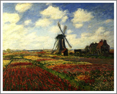 手描き 油絵 複製画 模写 クロード・モネ「チューリップ畑・オランダ」 F20(72.7×60.6cm)サイズ 額付き 送料無料