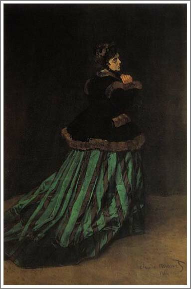 手描き 油絵 模写 複製画 クロード・モネ「緑色のドレスを着た女性」 F15(65.2×53.0cm)サイズ プレゼント ギフト 贈り物 名画 オーダーメイド ...