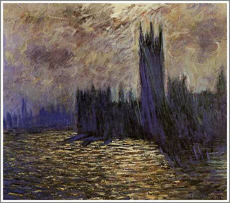 手描き 油絵 複製画 模写 クロード・モネ「ロンドン国会議事堂〜テームズ川の反映〜」 F20(72.7×60.6cm)サイズ 額付き 送料無料