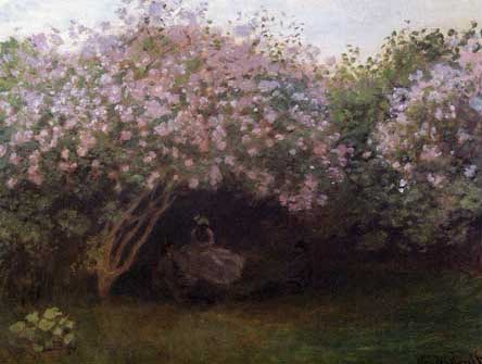 手描き 油絵 模写 複製画 クロード・モネ「リラの木の下で」 F15(65.2×53.0cm)サイズ プレゼント ギフト 贈り物 名画 オーダーメイド 額付き