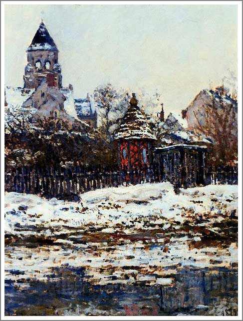 手描き 油絵 模写 複製画 クロード・モネ「ヴェトゥイユの教会」 F12(60.6×50.0cm)サイズ 額付き 送料無料