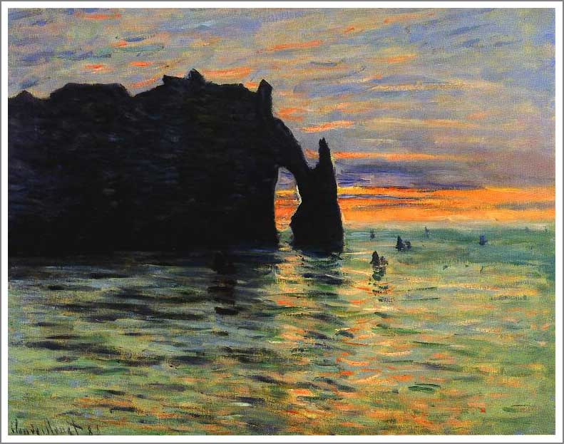 手描き 油絵 複製画 模写 クロード・モネ「エトルタの日没」 F20(72.7×60.6cm)サイズ 額付き 送料無料