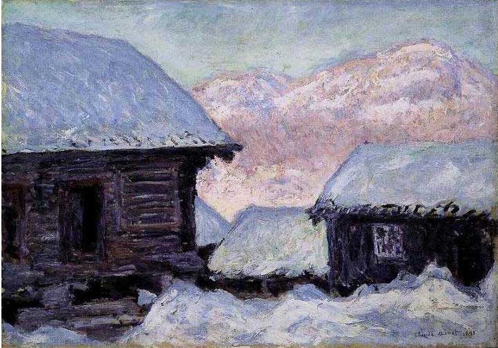 手描き 油絵 複製画 模写 クロード・モネ「雪中の家とコルサース山」 F20(72.7×60.6cm)サイズ 額付き 送料無料