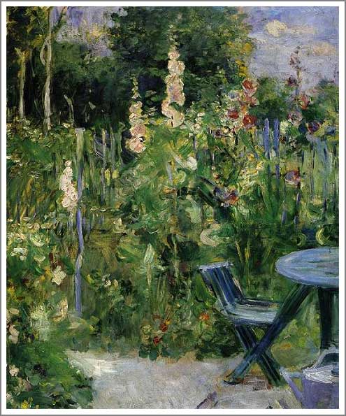 手描き 油絵 模写 複製画 ベルト・モリゾ「立葵」 F15(65.2×53.0cm)サイズ プレゼント ギフト 贈り物 名画 オーダーメイド 額付き