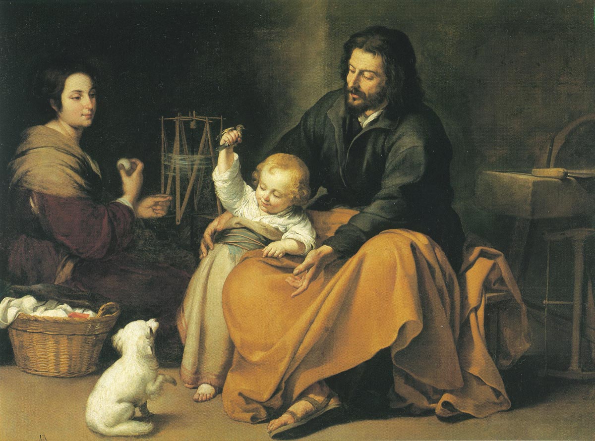 手描き 油絵 複製画 ムリーリョ【小鳥のいる聖家族】 額付き 送料無料