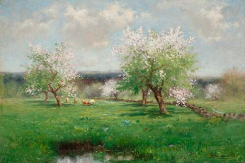 手描き 油絵 複製画 ジョゼフ・H・グリーンウッド【リンゴ園】 額付き 送料無料