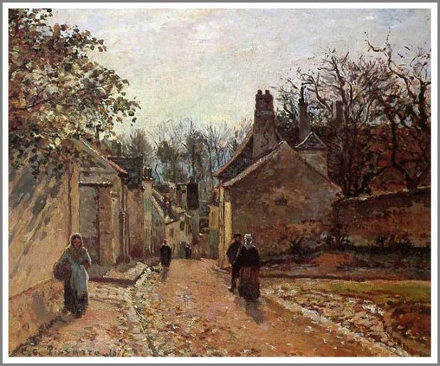 手描き 油絵 複製画 模写 カミーユ・ピサロ「ルーヴシエンヌのヴォワザン通り」 F20(72.7×60.6cm)サイズ 額付き 送料無料