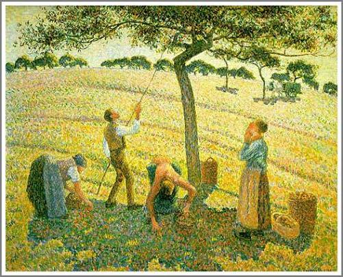 手描き 油絵 模写 複製画 カミーユ・ピサロ「エラニーでのリンゴ狩り」 F15(65.2×53.0cm)サイズ プレゼント ギフト 贈り物 名画 オーダーメイド...