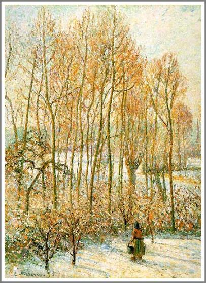 手描き 油絵 複製画 模写 カミーユ・ピサロ「雪に注ぐ朝日〜エプトにて〜」 F20(72.7×60.6cm)サイズ 額付き 送料無料