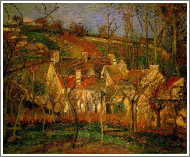 手描き 油絵 複製画 模写 カミーユ・ピサロ「赤い屋根」 F20(72.7×60.6cm)サイズ 額付き 送料無料