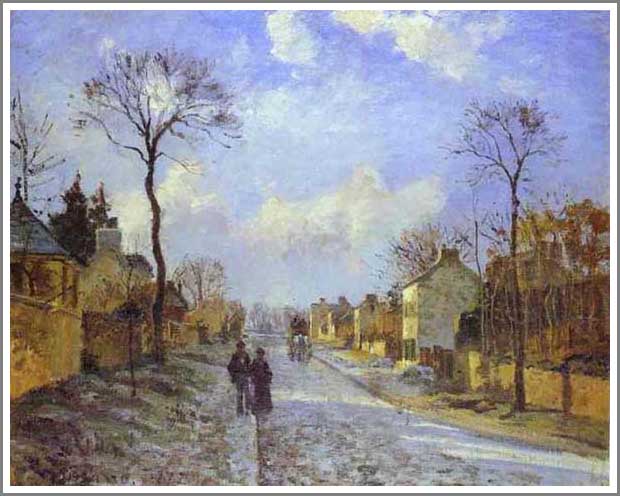 手描き 油絵 複製画 模写 カミーユ・ピサロ「ルーヴシエンヌ通り」 F20(72.7×60.6cm)サイズ 額付き 送料無料