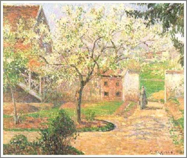 手描き 油絵 複製画 模写 カミーユ・ピサロ「エラニーのすももの木」 F20(72.7×60.6cm)サイズ 額付き 送料無料