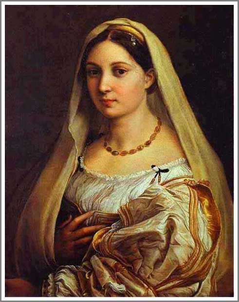 手描き 油絵 複製画 模写 ラファエロ・サンティ「ヴェールを被る婦人の肖像」 F20(72.7×60.6cm)サイズ 額付き 送料無料