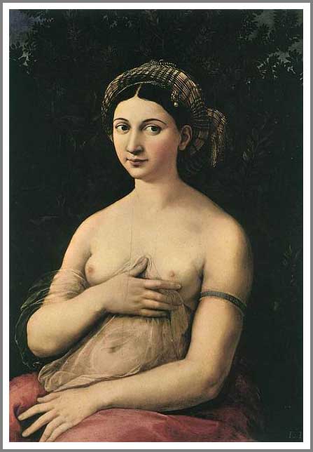 手描き 油絵 複製画 ラファエロ・サンティ「若い婦人の肖像～ラ・フォルナリーナ～」 F6(41.0×31.8cm)サイズ 額付き 送料無料