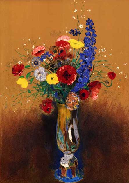 手描き 油絵 模写 複製画 オディロン・ルドン「野の花」 F15(65.2×53.0cm)サイズ 額付き 送料無料