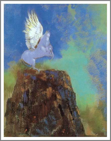 手描き 油絵 複製画 模写 オディロン・ルドン「ペガソス」 F20(72.7×60.6cm)サイズ 額付き 送料無料