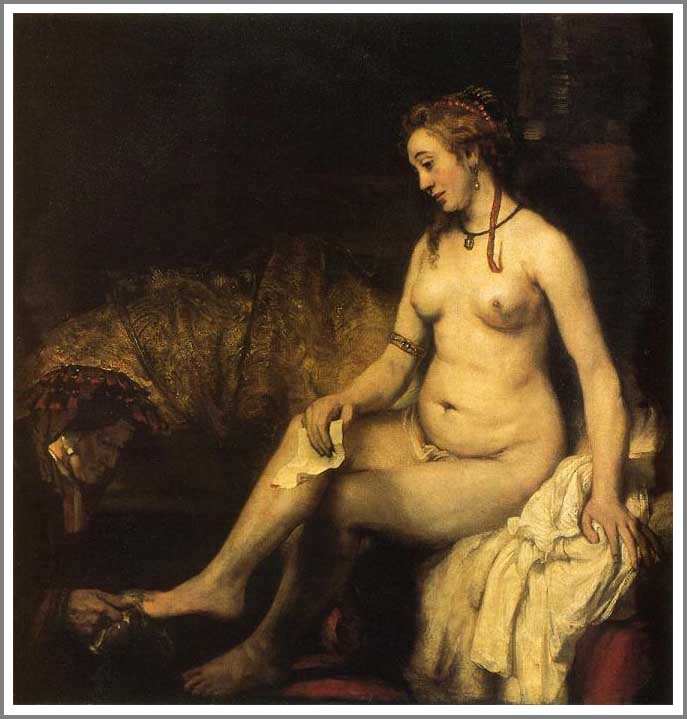 手描き 油絵 模写 複製画 レンブラント「バテシバ」 F15(65.2×53.0cm)サイズ プレゼント ギフト 贈り物 名画 オーダーメイド 額付き