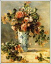 手描き 油絵 複製画 ルノアール（ルノワール）「花瓶にはいったバラとジャスミン」 F8(45.5×38.0cm)サイズ 額付き 送料無料