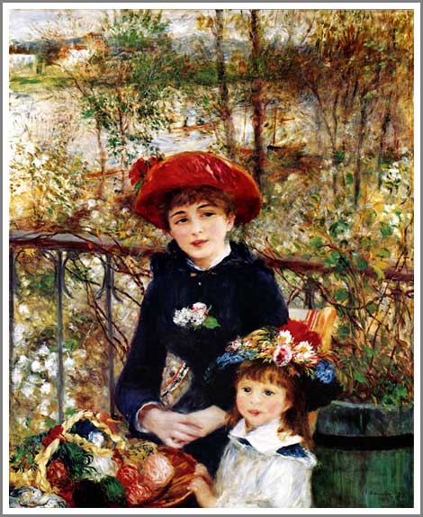 手描き 油絵 複製画 模写 ルノアール(ルノワール)「テラスにて」 F20(72.7×60.6cm)サイズ 額付き 送料無料