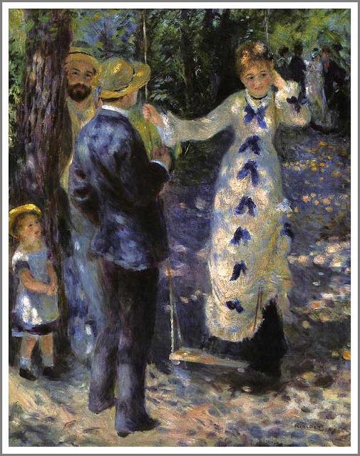 手描き 油絵 複製画 模写 ルノアール(ルノワール)「ぶらんこ」 F20(72.7×60.6cm)サイズ 額付き 送料無料