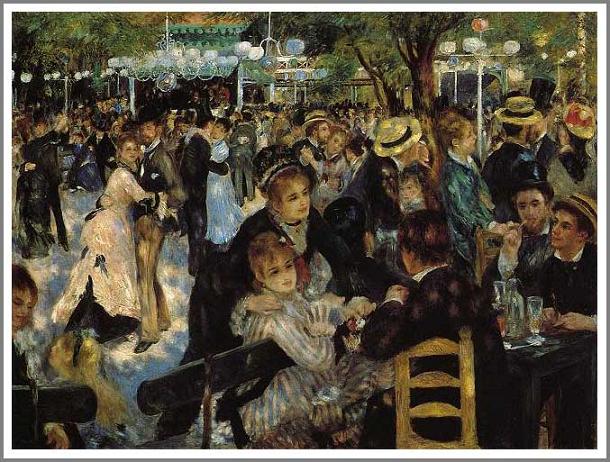 手描き 油絵 模写 複製画 ルノアール(ルノワール)「ムーラン・ド・ラ・ギャレット」 F12(60.6×50.0cm)サイズ 額付き 送料無料