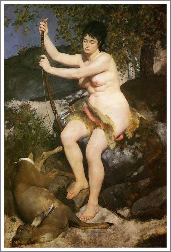 手描き 油絵 模写 複製画 ルノアール(ルノワール)「狩りをするディアナ」 F15(65.2×53.0cm)サイズ プレゼント ギフト 贈り物 名画 オーダーメ...