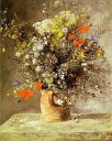 手描き 油絵 複製画　ルノアール（ルノワール）「花瓶の花」 額付き 送料無料