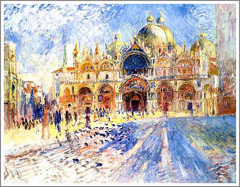 手描き 油絵 複製画ルノアール（ルノワール）「ベニスのサンマルコ広場」 額付き 送料無料