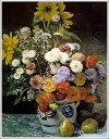 手描き 油絵 模写 複製画 ルノアール（ルノワール）「花瓶の花3」 F15(65.2×53.0cm)サイズ 額付き 送料無料