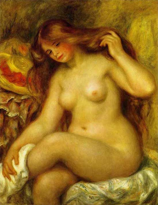 手描き 油絵 複製画 ルノアール（ルノワール）「足を組む裸婦と帽子」 F8(45.5×38.0cm) サイズ 額付き 送料無料