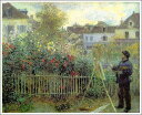 手描き 油絵 複製画 ルノアール（ルノワール）「アルジャントゥイユの庭で描いているモネ」 F8(45.5×38.0cm) サイズ 額付き 送料無料