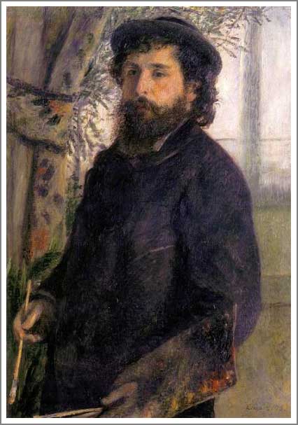 手描き 油絵 複製画 模写 ルノアール(ルノワール)「絵筆を持つクロード・モネ」 F20(72.7×60.6cm)サイズ 額付き 送料無料