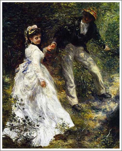 手描き 油絵 複製画 模写 ルノアール(ルノワール)「散歩道」 F20(72.7×60.6cm)サイズ 額付き 送料無料