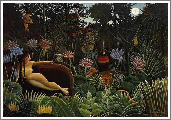 手描き 油絵 模写 複製画 アンリ・ルソー「夢」 F12(60.6×50.0cm)サイズ 額付き 送料無料