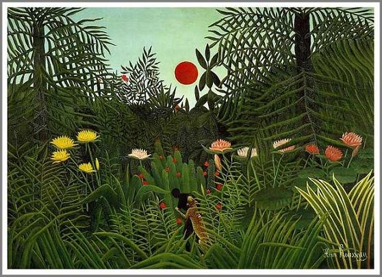 手描き 油絵 模写 複製画 アンリ・ルソー「豹に襲われる黒人」 F15(65.2×53.0cm)サイズ プレゼント ギフト 贈り物 名画 オーダーメイド 額付き