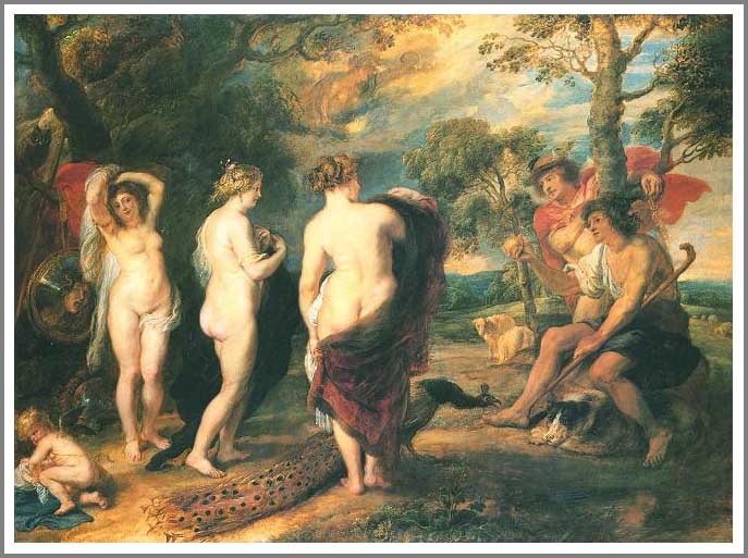 手描き 油絵 模写 複製画 ピーテル・パウル・ルーベンス「パリスの審判」 F12(60.6×50.0cm)サイズ 額付き 送料無料